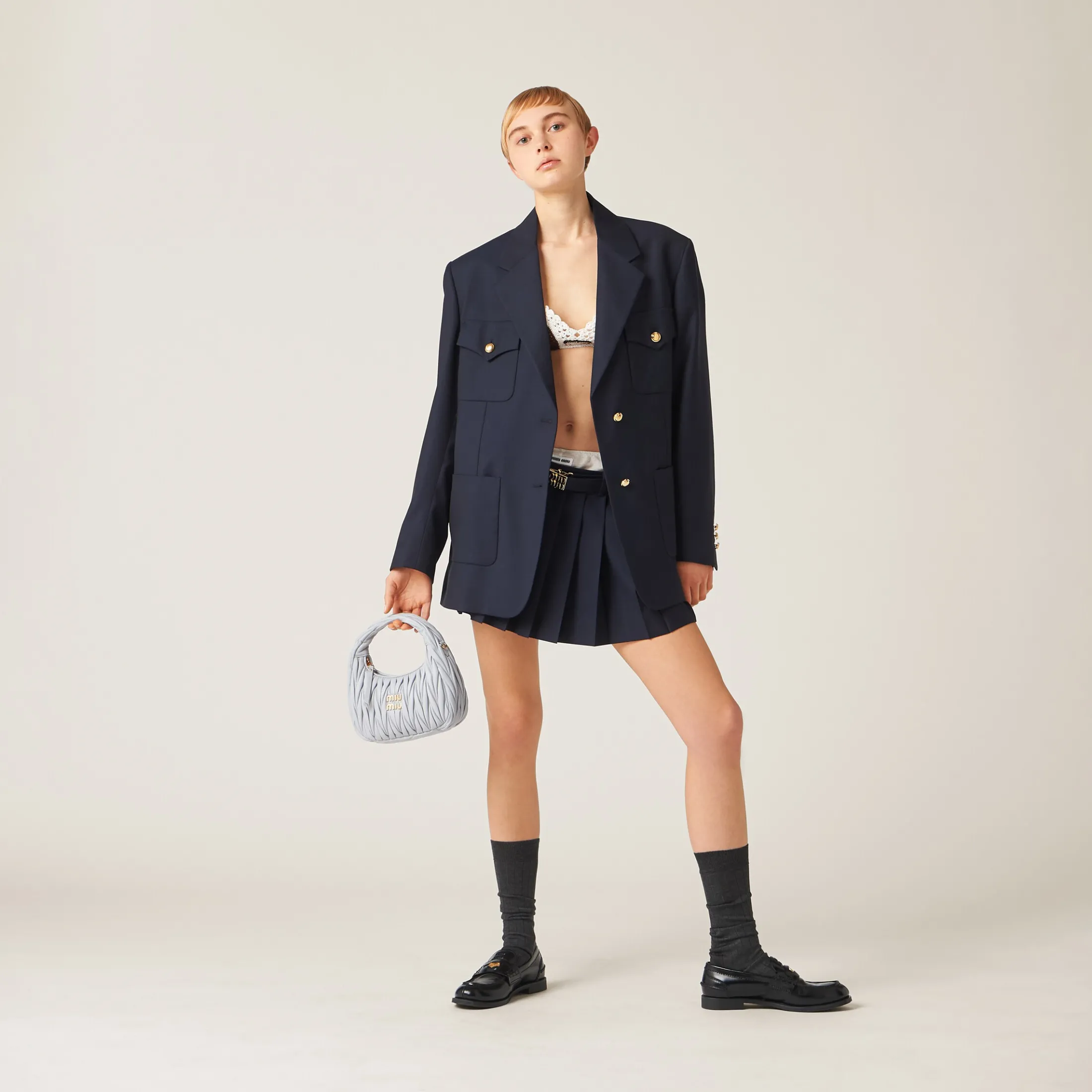 Cornflower Wander Matelassé Nappa Leather Hobo Bag | Miu Miu
