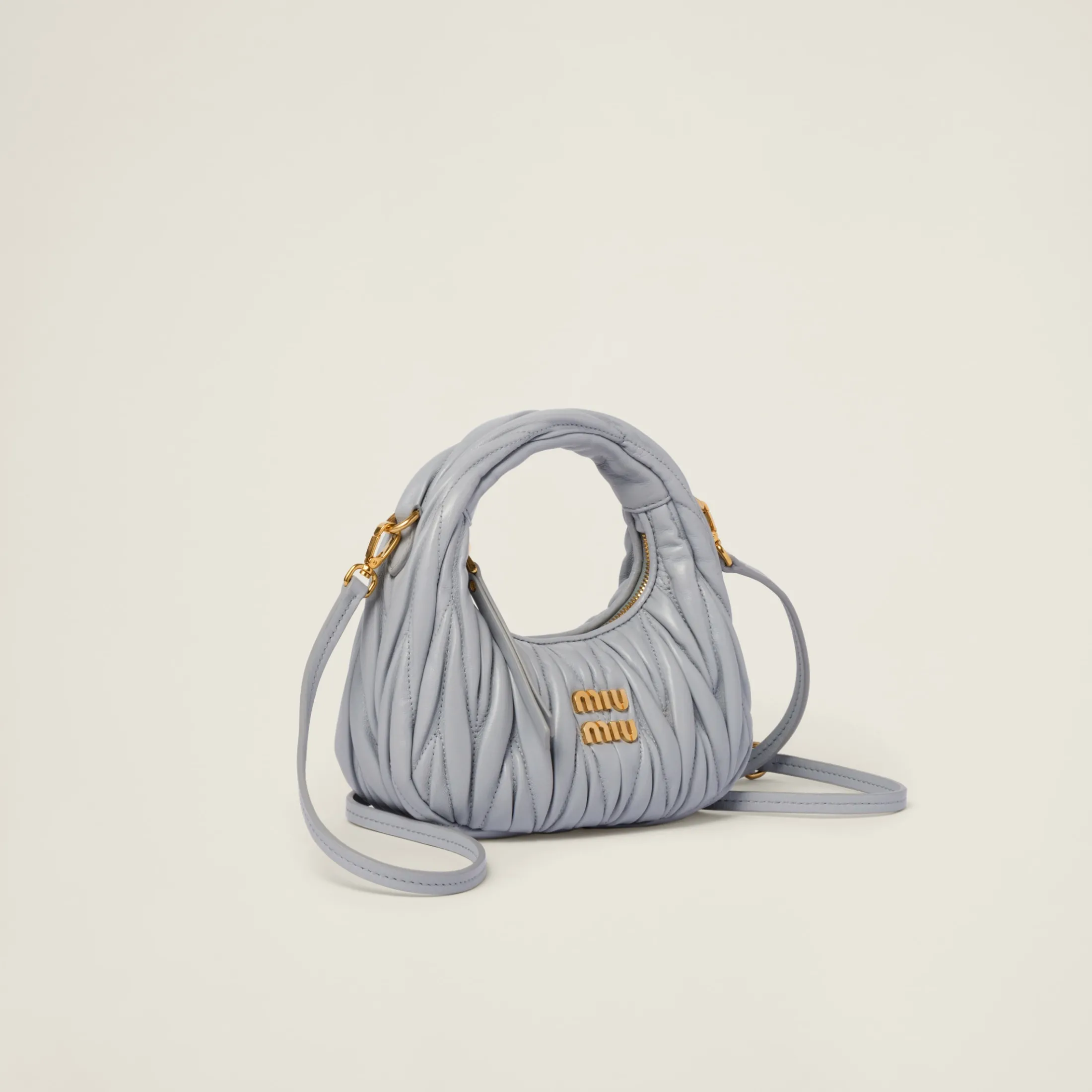 Cornflower Wander Matelassé Nappa Leather Hobo Mini-bag | Miu Miu