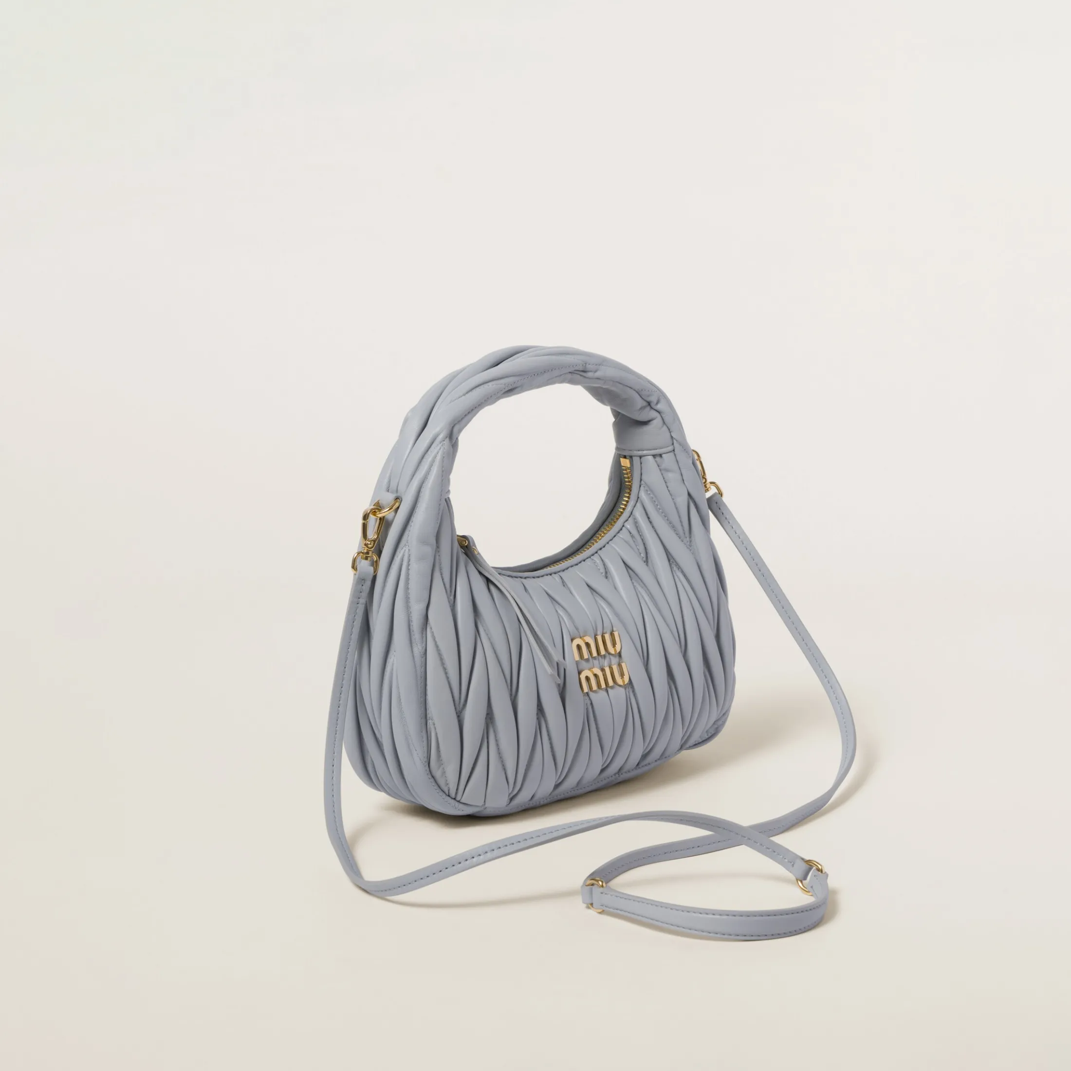 Cornflower Wander Matelassé Nappa Leather Hobo Bag | Miu Miu