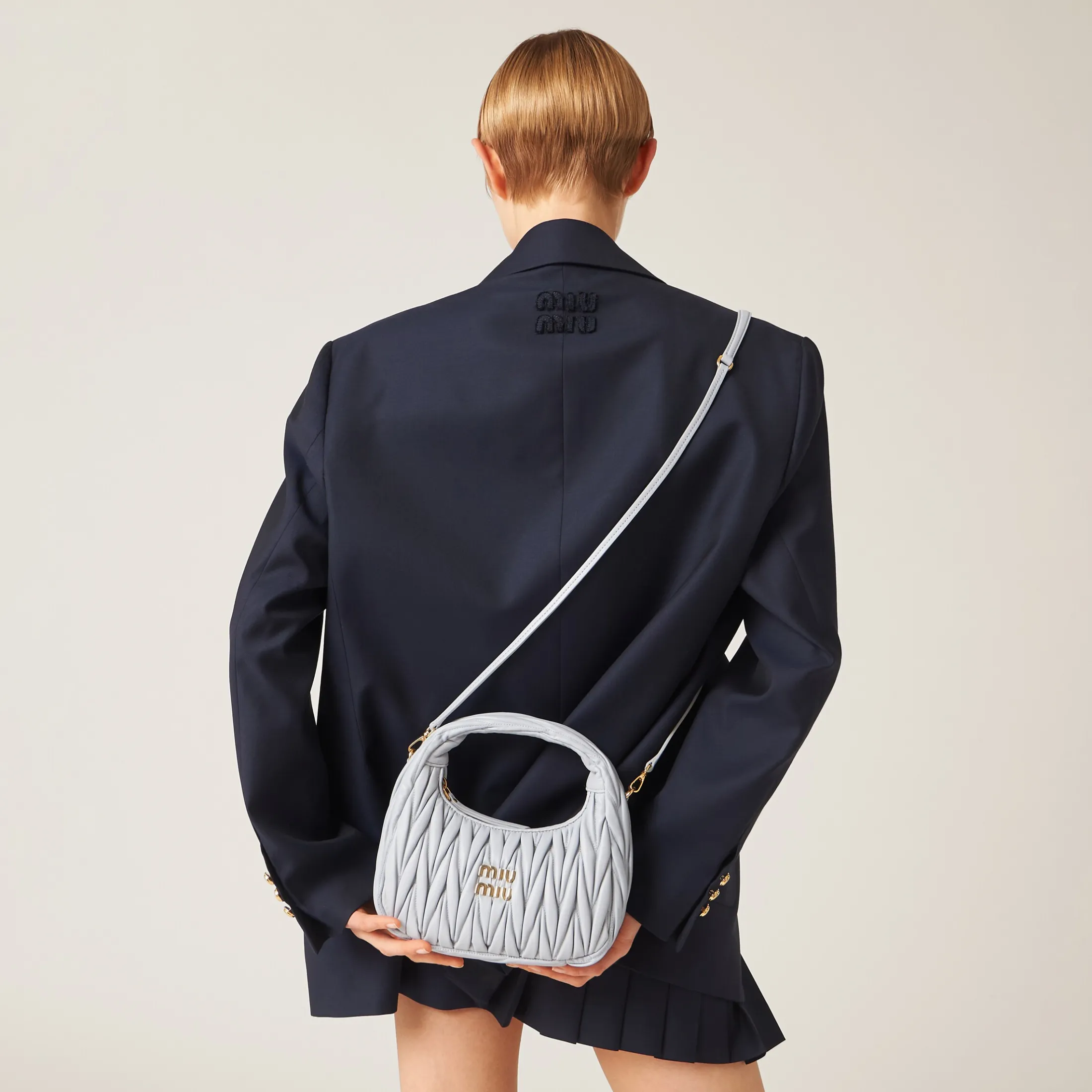 Cornflower Wander Matelassé Nappa Leather Hobo Bag | Miu Miu