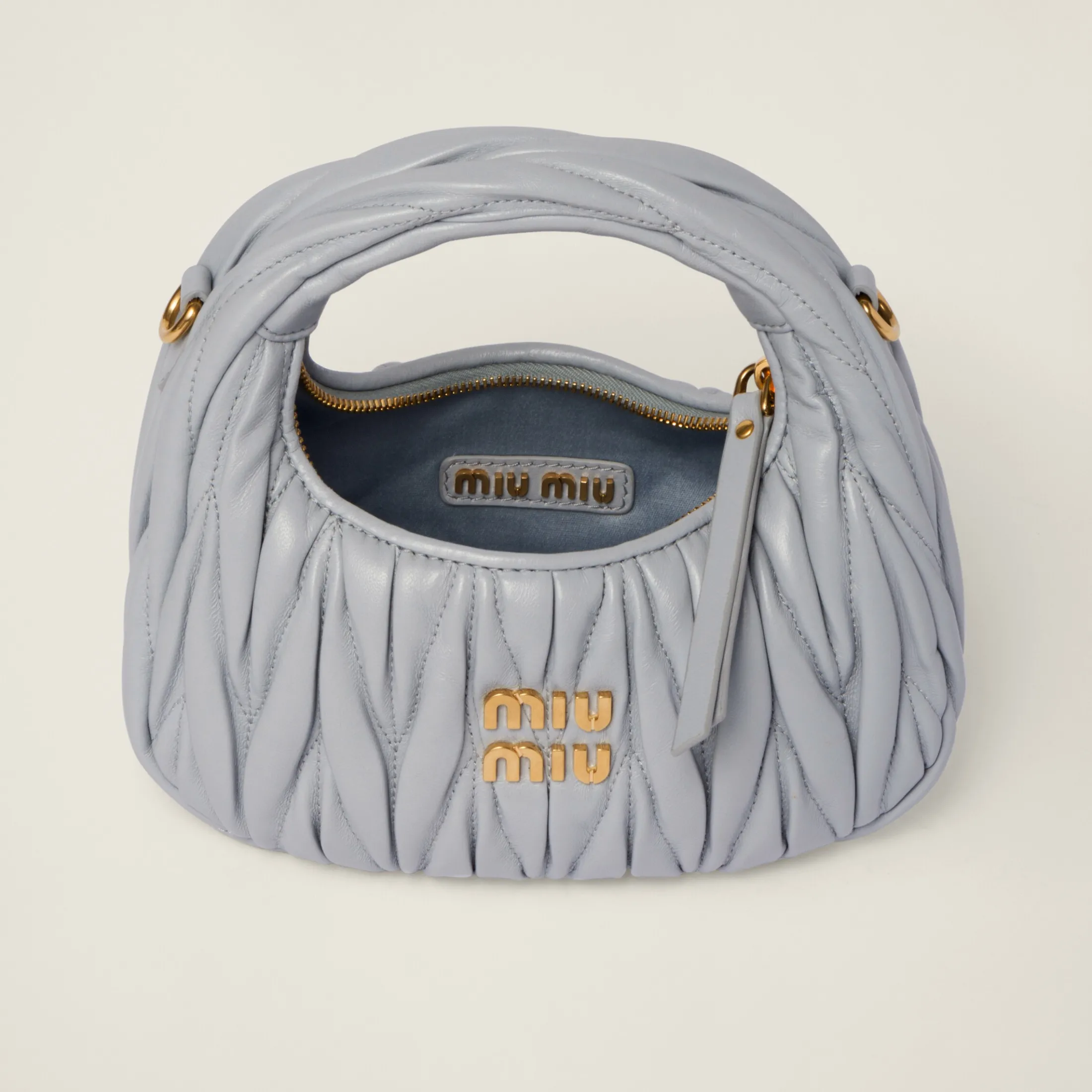 Cornflower Wander Matelassé Nappa Leather Hobo Mini-bag | Miu Miu