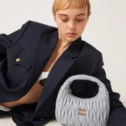 Cornflower Wander Matelassé Nappa Leather Hobo Bag | Miu Miu