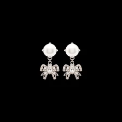 Cream/cristal Pendant Earrings With Crystals And Pearls | Miu Miu