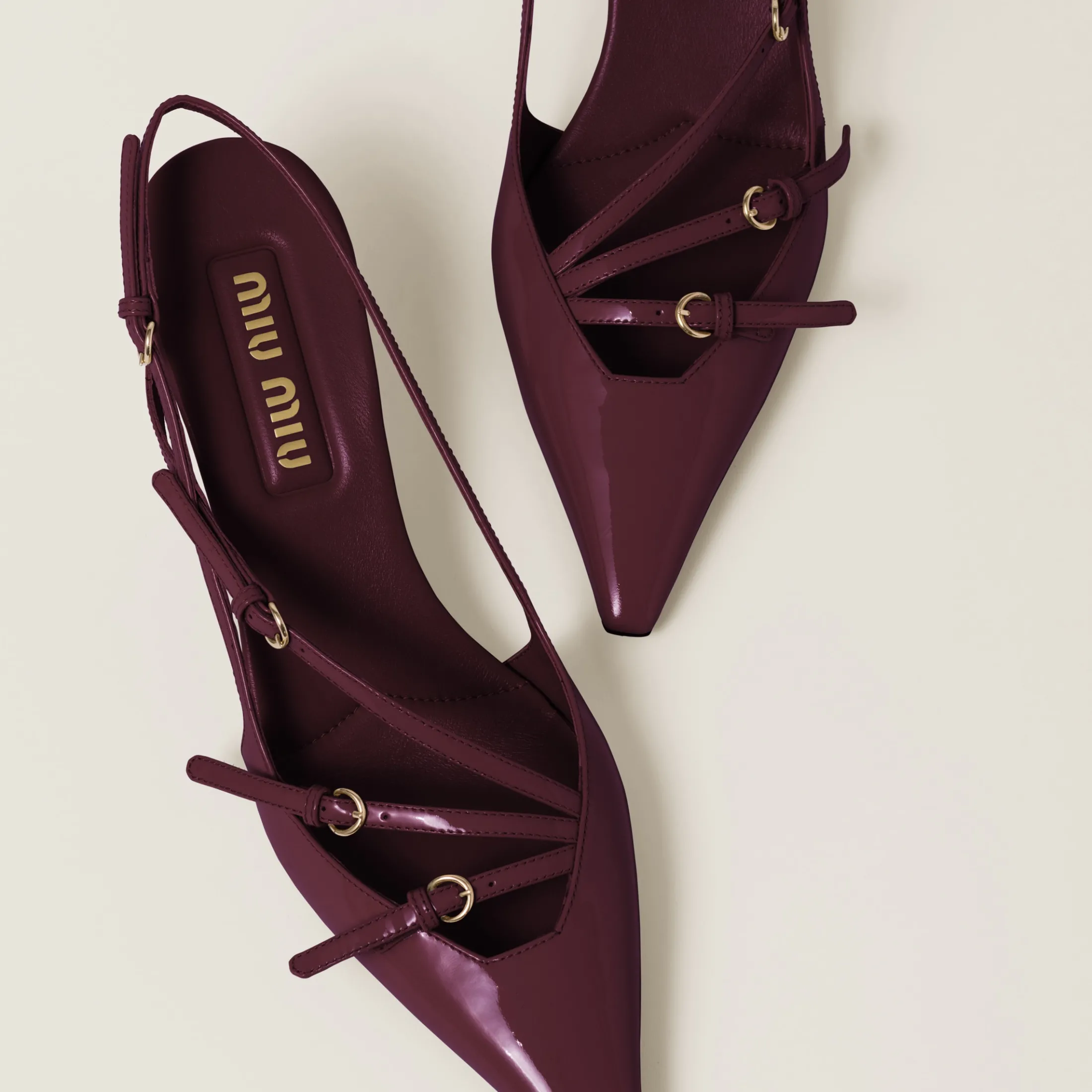 Crimson Patent Leather Slingbacks With Buckles | Miu Miu