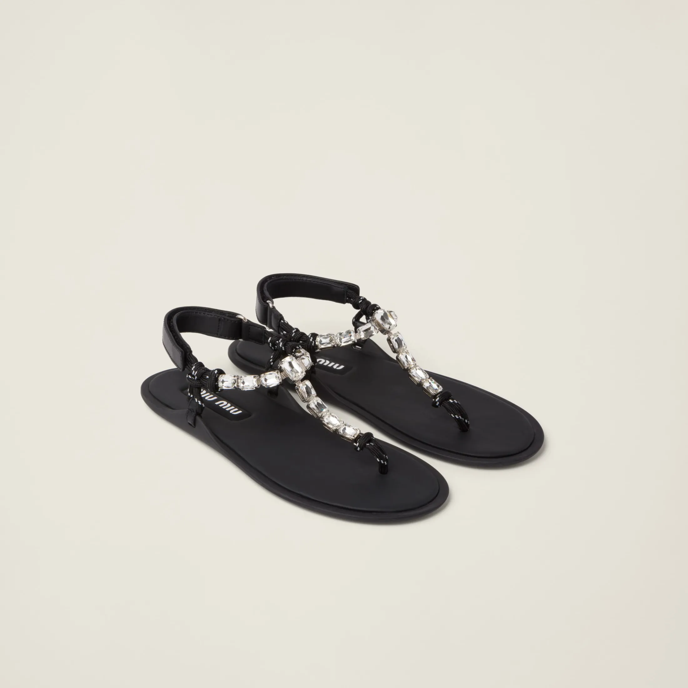 Crystal/black Cotton Cord Thong Sandals | Miu Miu