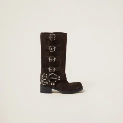 Dark Brown Suede Boots | Miu Miu