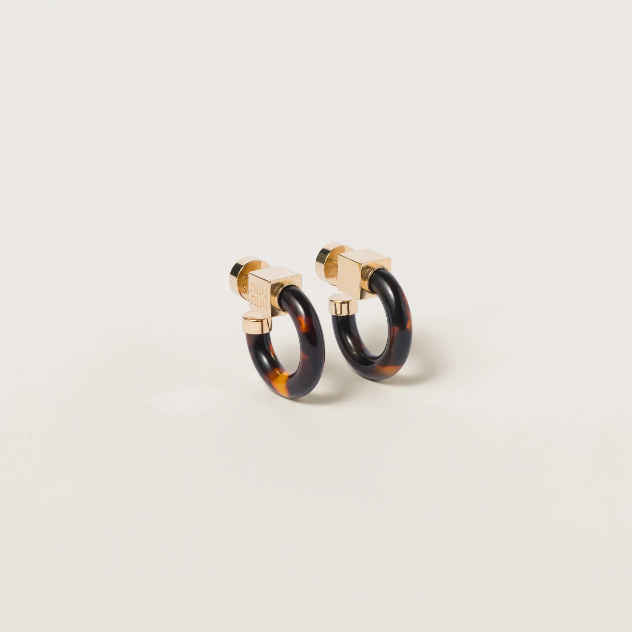 Dark Tortoiseshell Plexiglas And Metal Earrings | Miu Miu