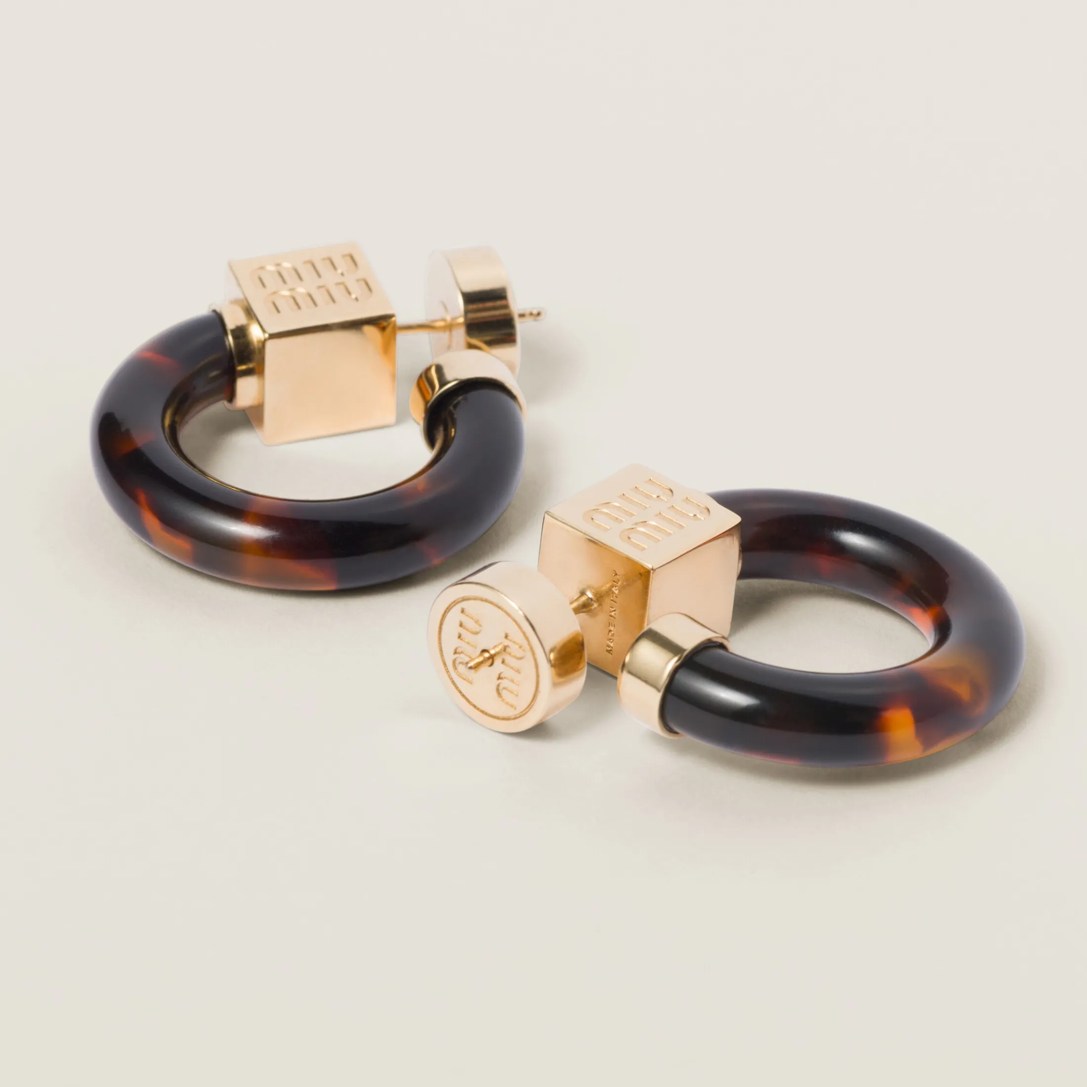 Dark Tortoiseshell Plexiglas And Metal Earrings | Miu Miu