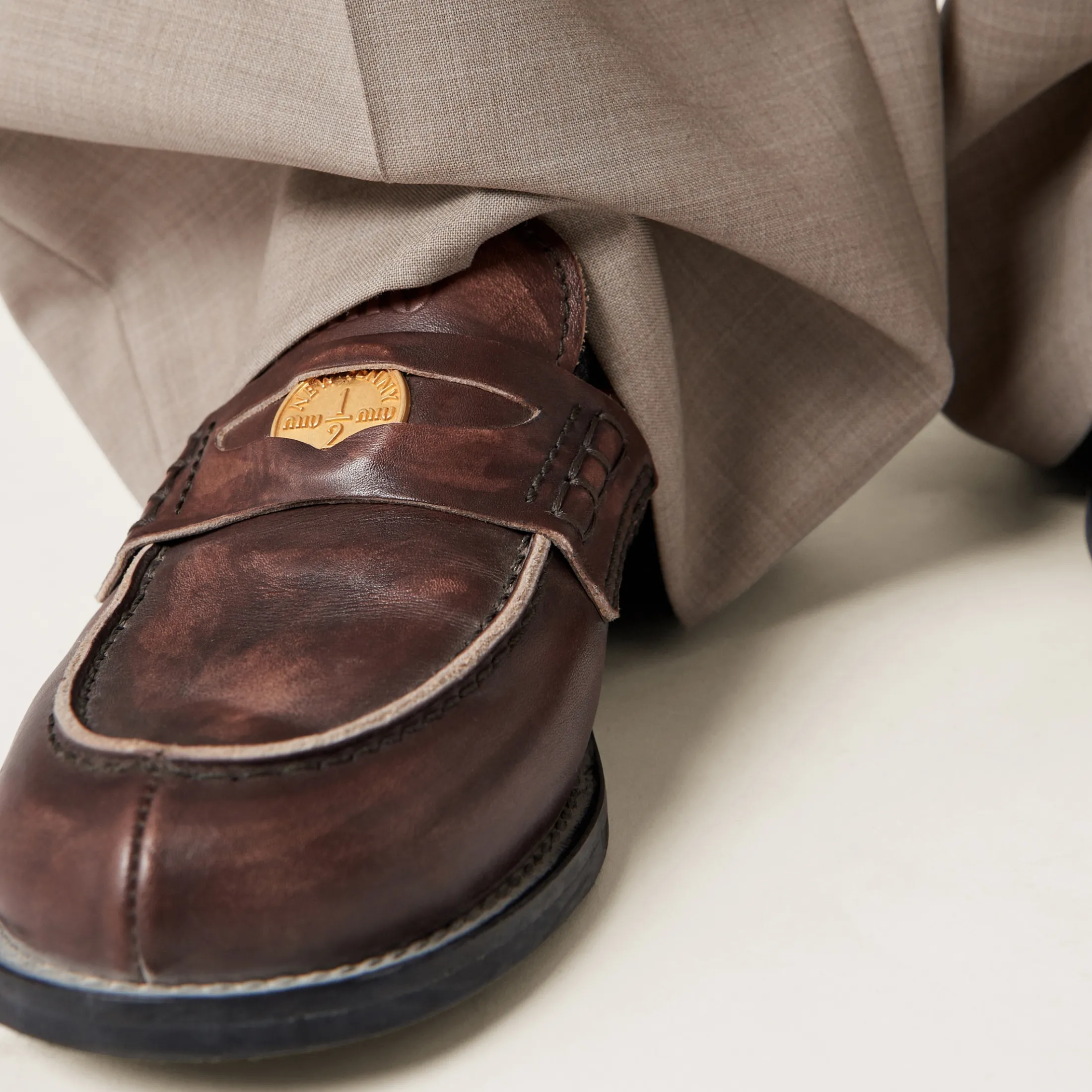 Ebony Vintage-effect Leather Penny Loafers | Miu Miu