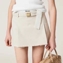 Ecru Ecru Denim Miniskirt | Miu Miu