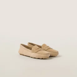 Ecru Suede Driving Shoes | Miu Miu