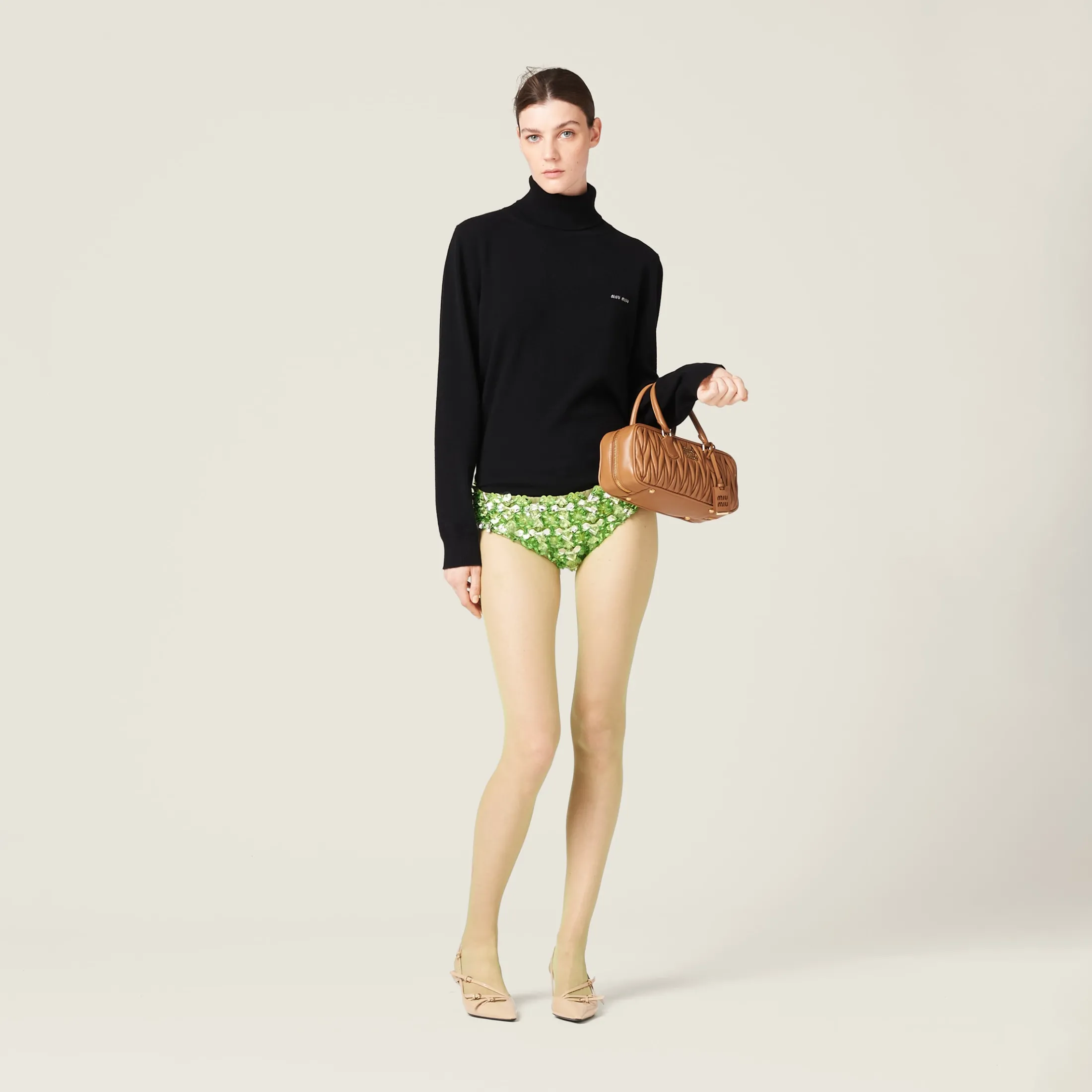 Fern Green Embroidered Silk And Wool Panties | Miu Miu