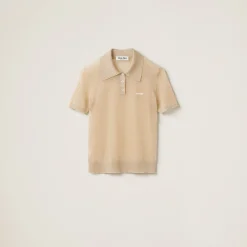 Gold Lamé Knit Polo Shirt | Miu Miu