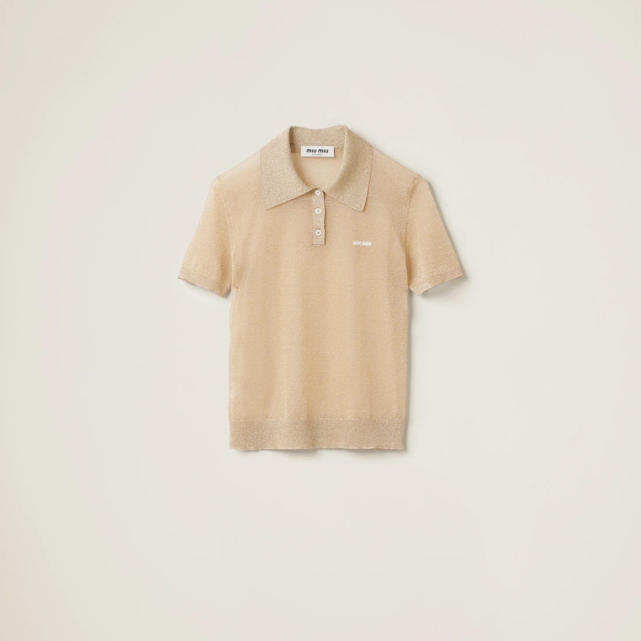 Gold Lamé Knit Polo Shirt | Miu Miu