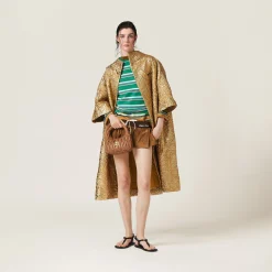 Gold Single-breasted Lamé Cloquet Jacquard Cape | Miu Miu