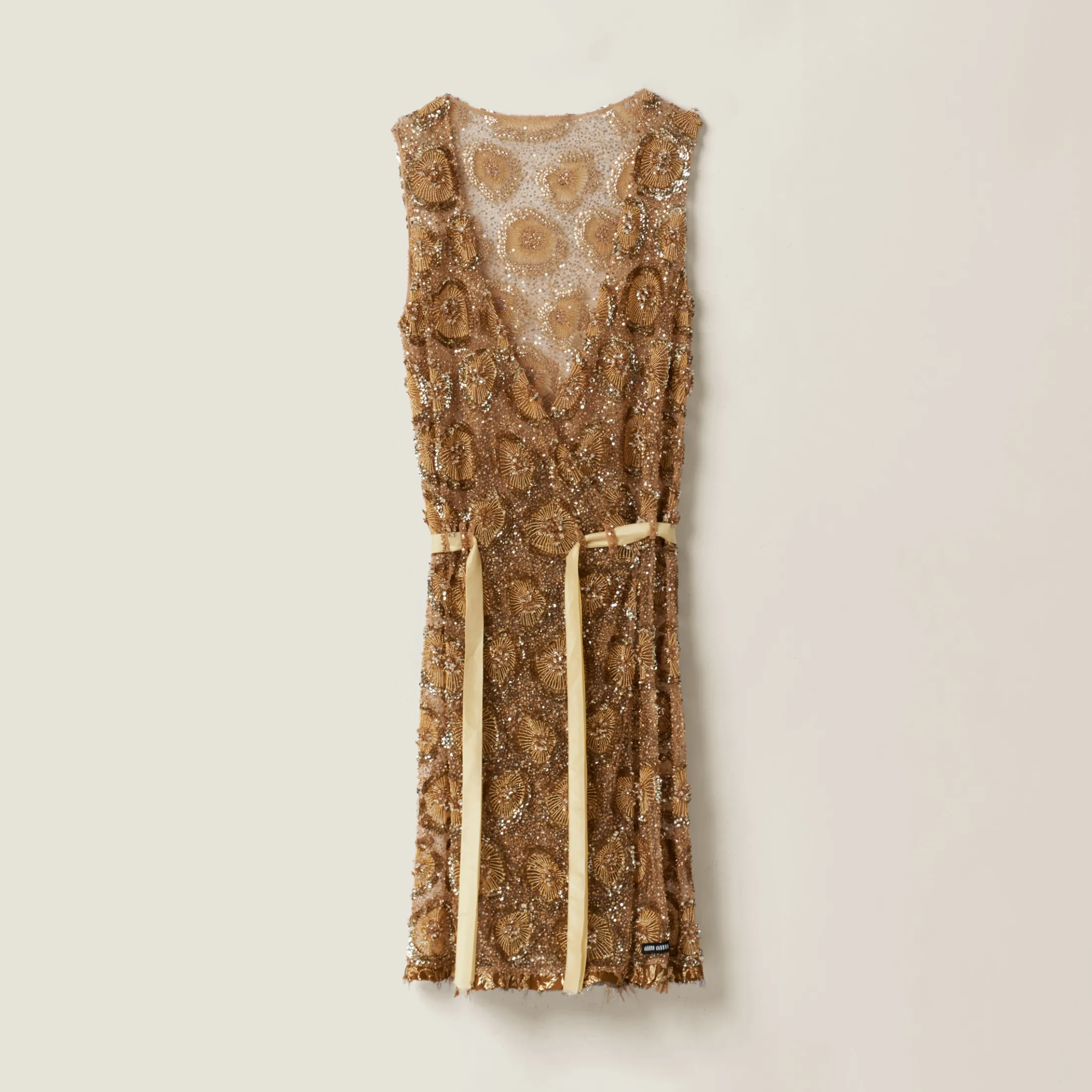 Gold Tulle Dress With Floral Embroidery | Miu Miu