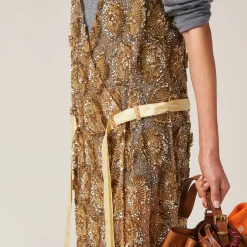 Gold Tulle Dress With Floral Embroidery | Miu Miu