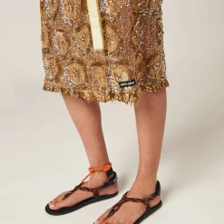 Gold Tulle Dress With Floral Embroidery | Miu Miu