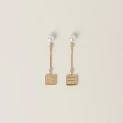 Gold/cream Metal Earrings With Artificial Pearls | Miu Miu