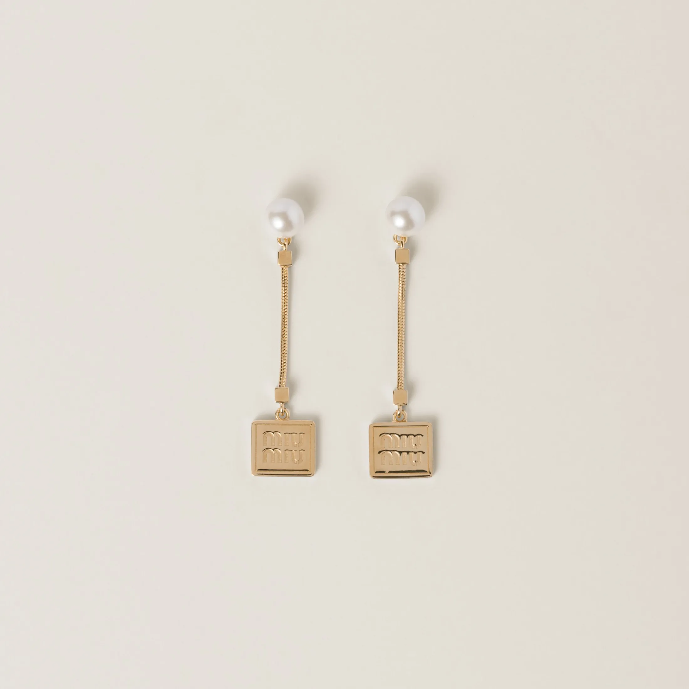 Gold/cream Metal Earrings With Artificial Pearls | Miu Miu