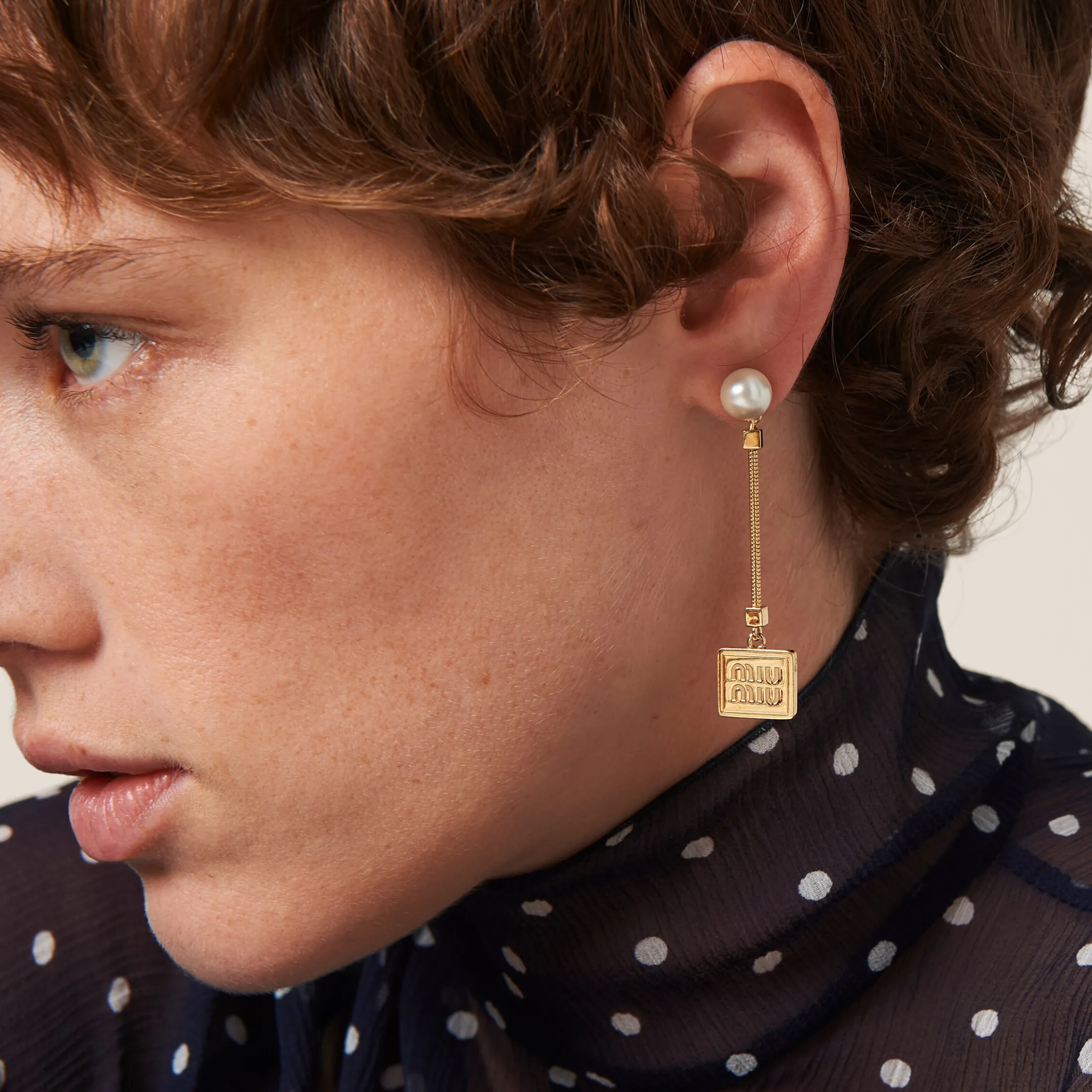 Gold/cream Metal Earrings With Artificial Pearls | Miu Miu