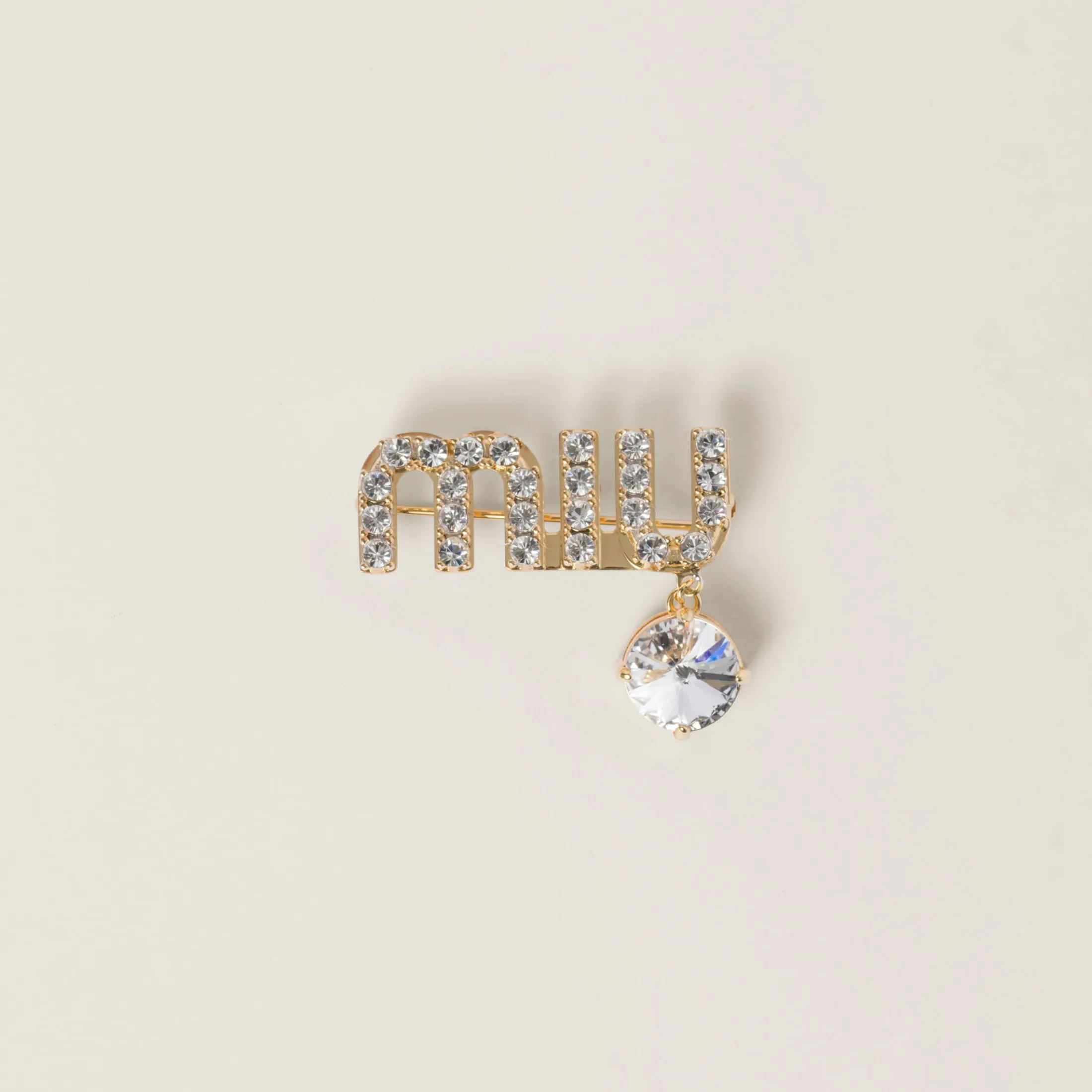Gold/crystal Brooch With Crystal Pendant | Miu Miu