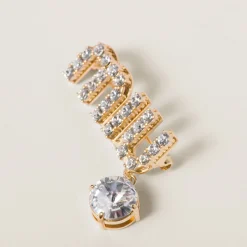 Gold/crystal Brooch With Crystal Pendant | Miu Miu