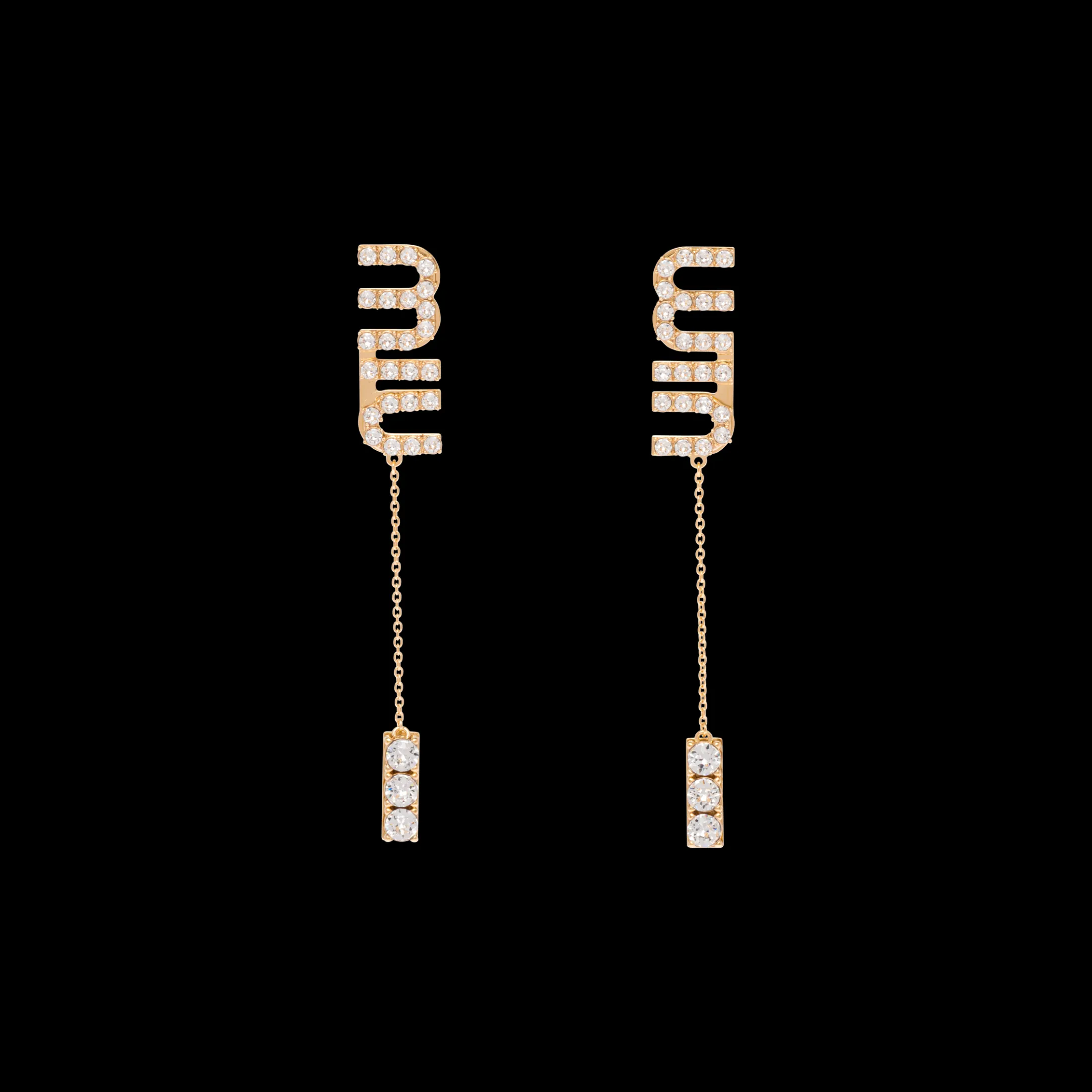 Gold/crystal Pendant Earrings With Crystals | Miu Miu