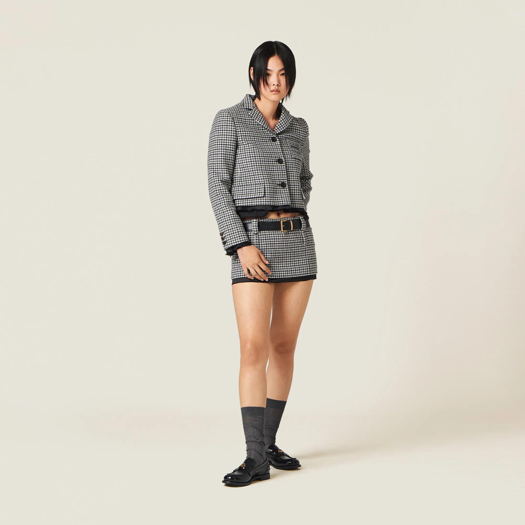 Gray/black Houndstooth Check Miniskirt | Miu Miu