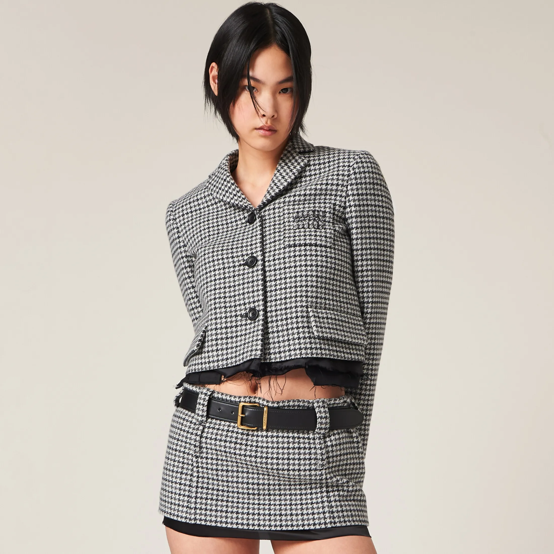Gray/black Houndstooth Check Miniskirt | Miu Miu