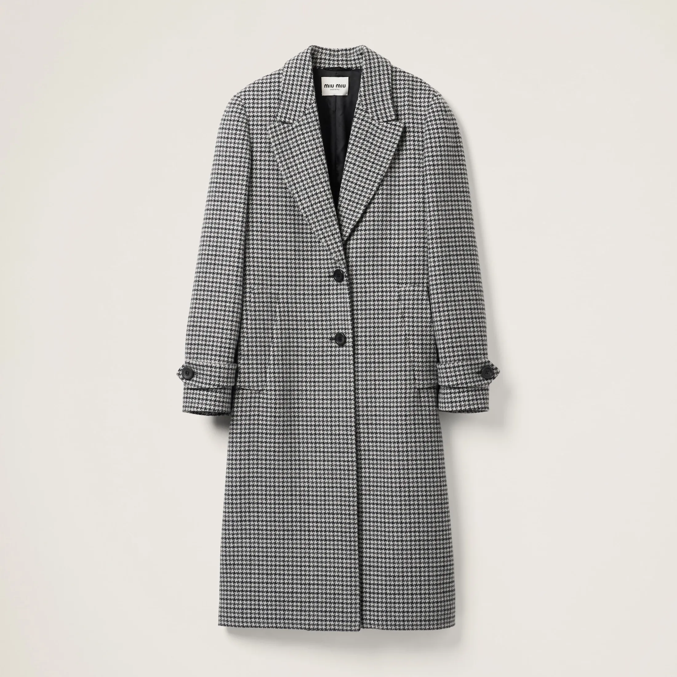 Gray/black Padded Single-breasted Houndstooth Check Coat | Miu Miu