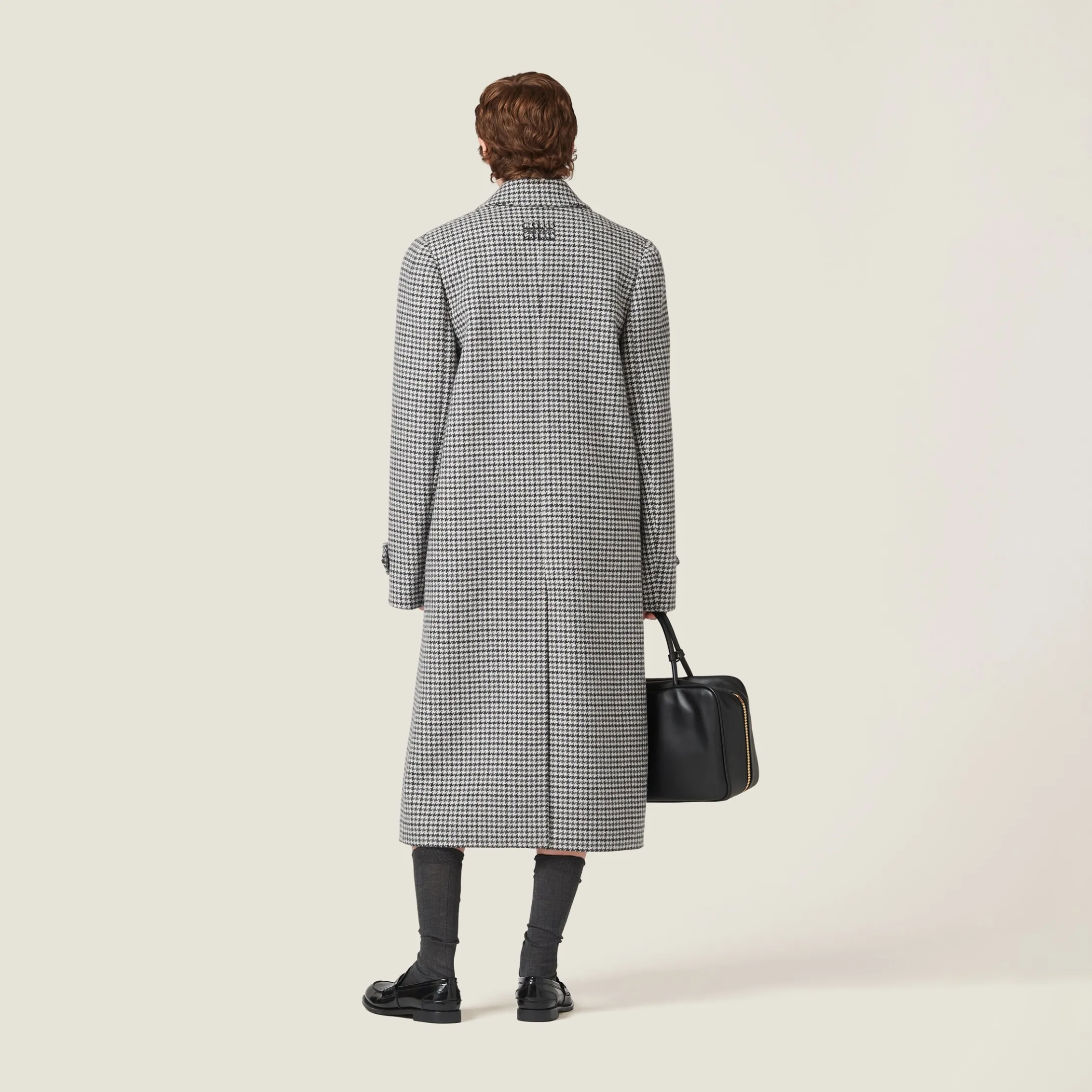 Gray/black Padded Single-breasted Houndstooth Check Coat | Miu Miu