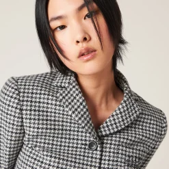 Gray/black Single-breasted Houndstooth Check Jacket | Miu Miu
