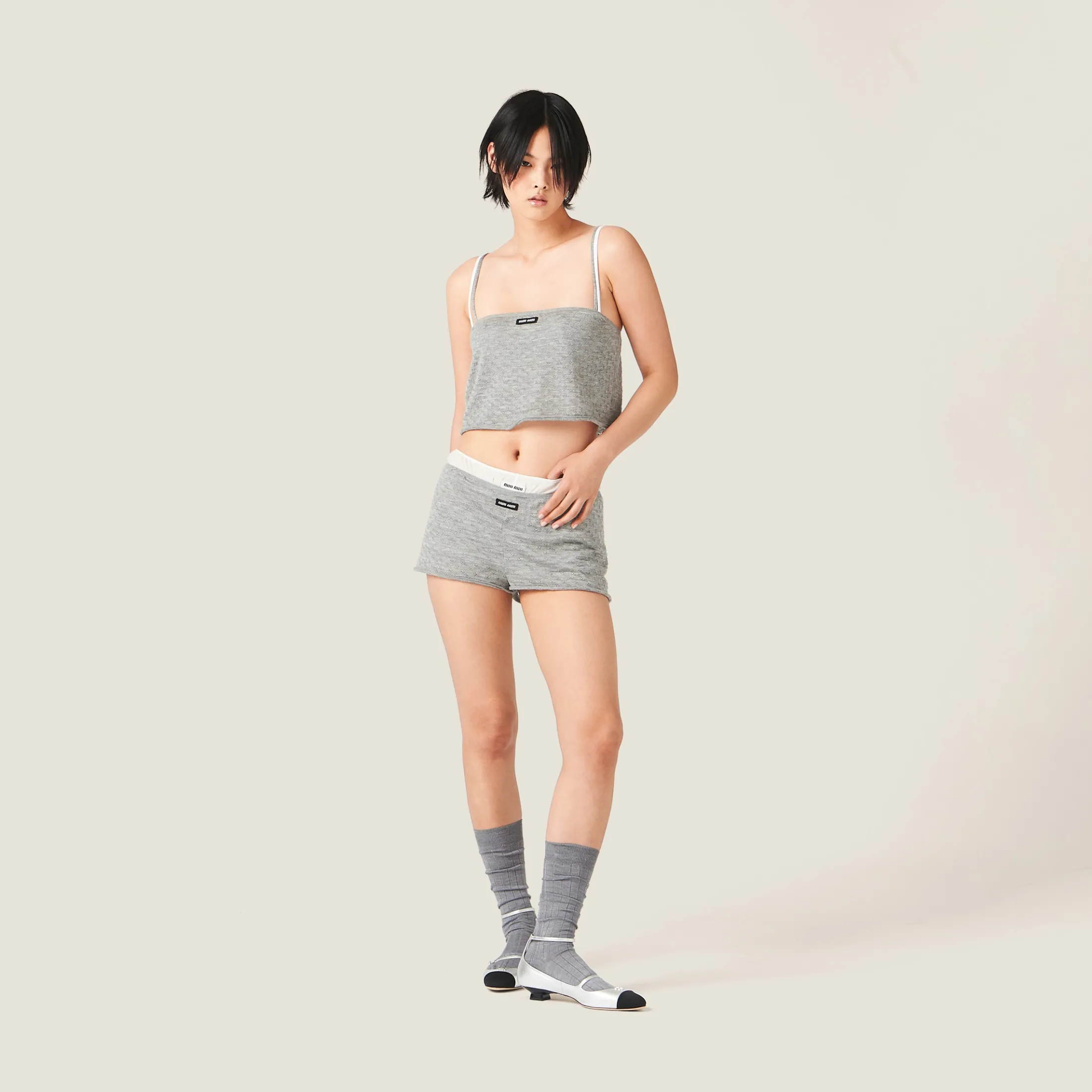 Grey Cashmere And Silk Top | Miu Miu