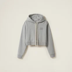 Grey Cotton Fleece Hoodie | Miu Miu