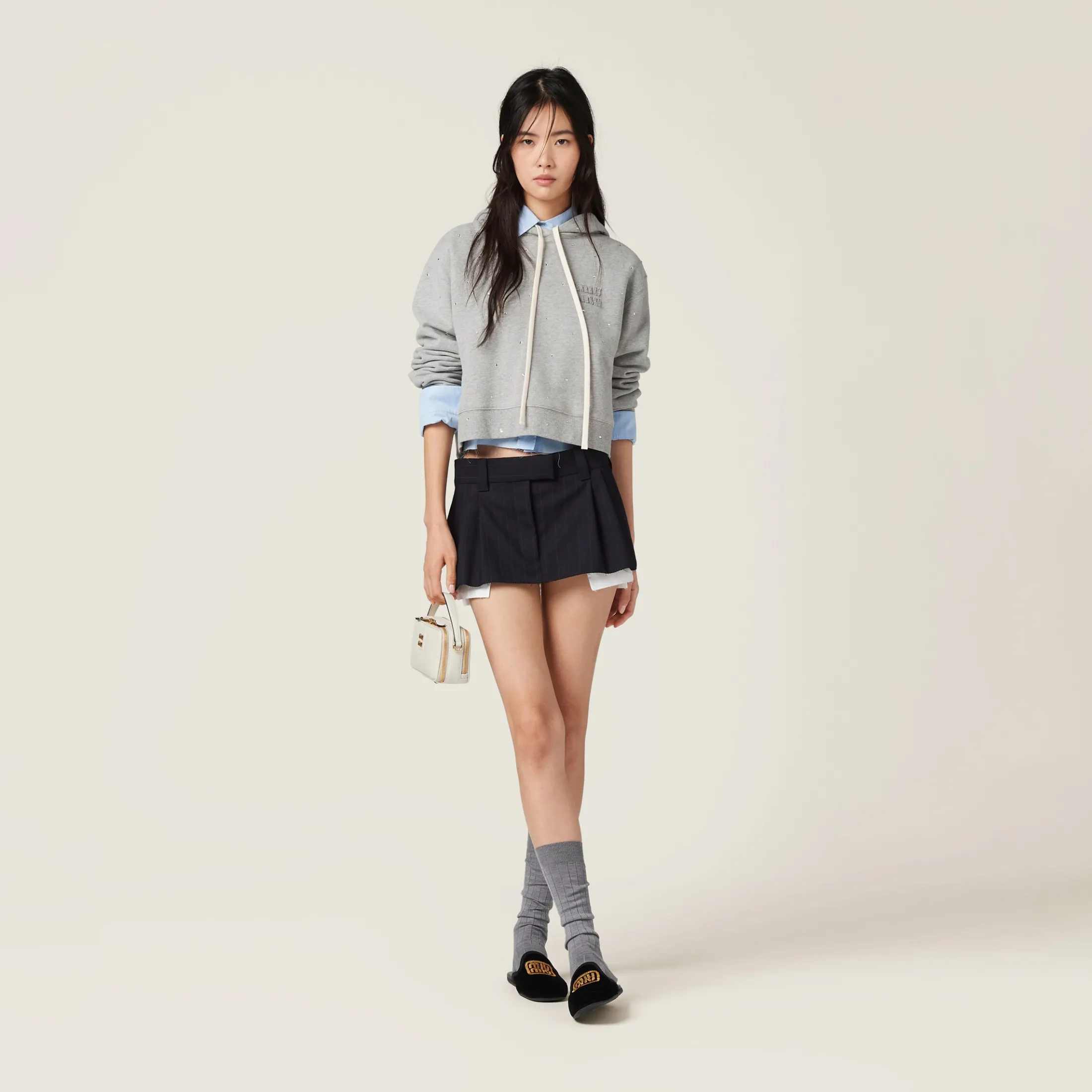 Grey Cotton Fleece Hoodie | Miu Miu