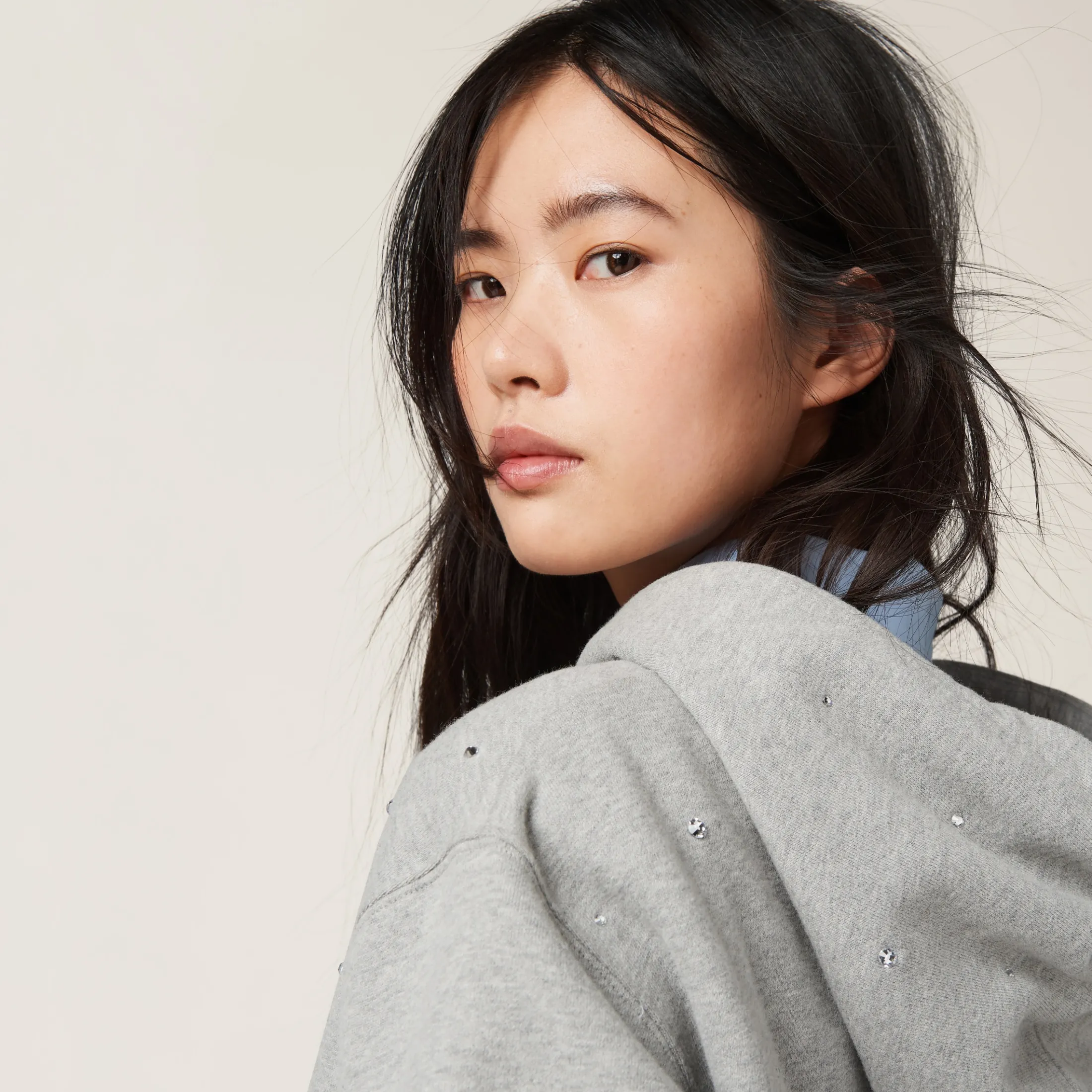 Grey Cotton Fleece Hoodie | Miu Miu