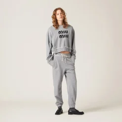 Grey Cotton Fleece Joggers | Miu Miu