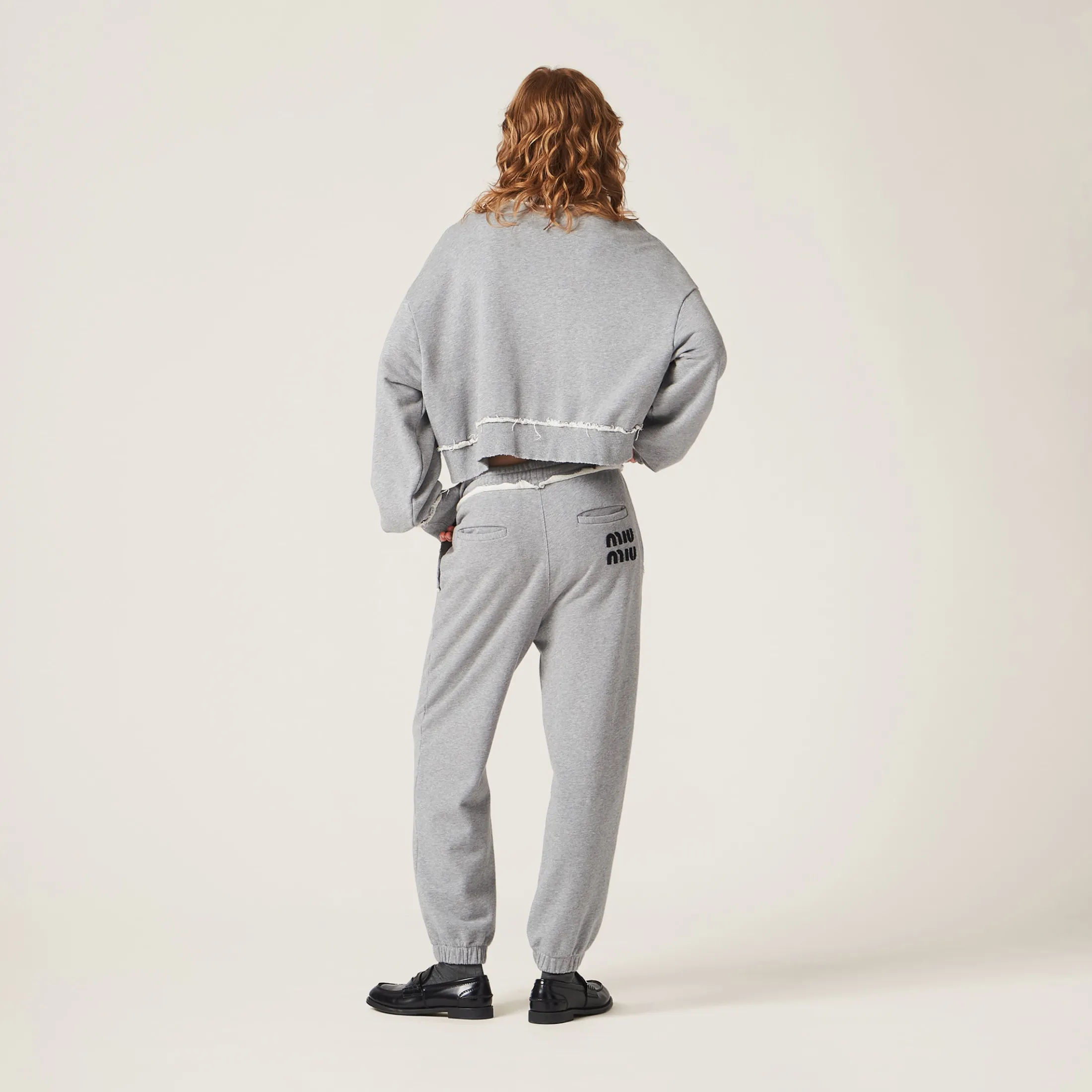 Grey Cotton Fleece Joggers | Miu Miu