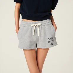 Grey Cotton Fleece Shorts | Miu Miu
