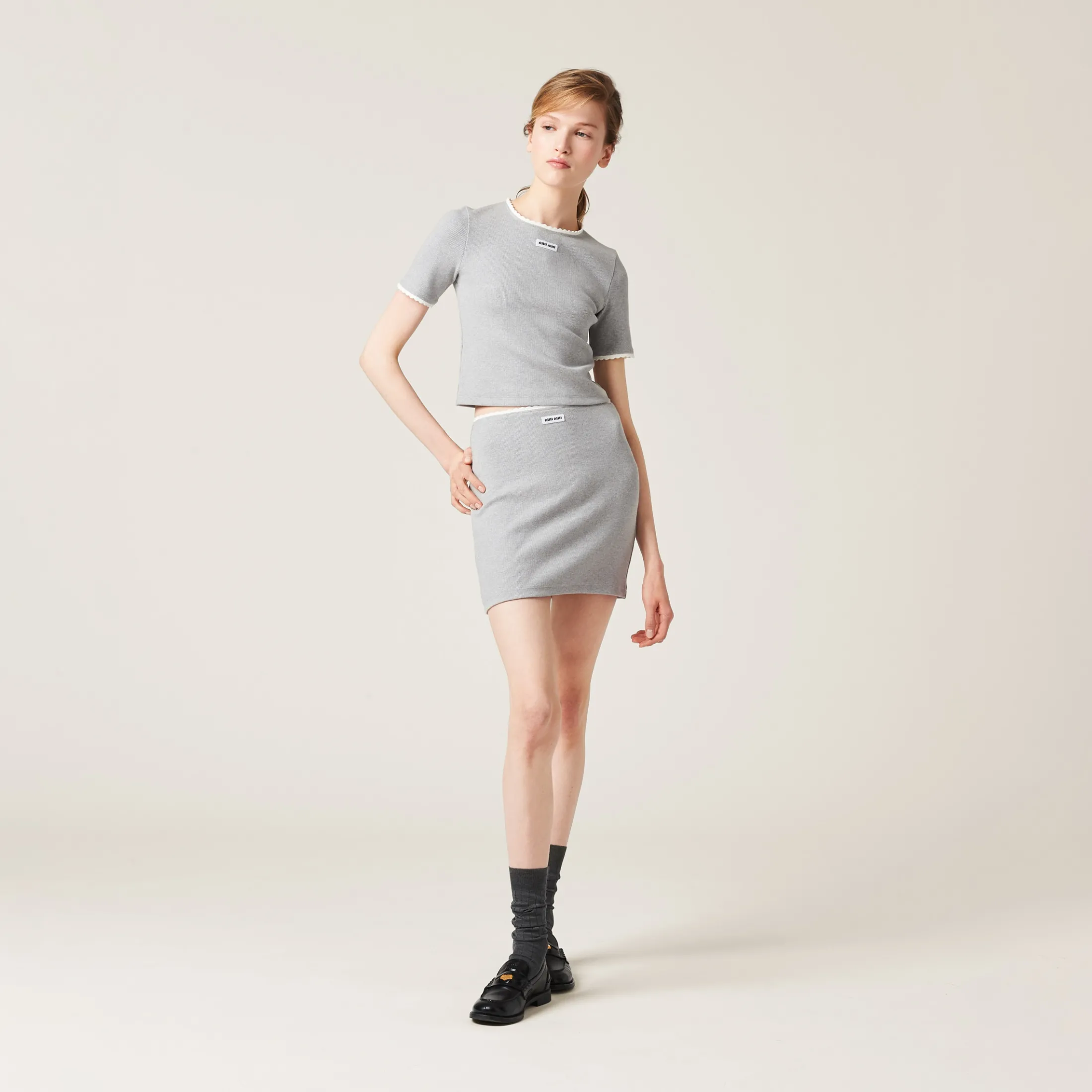 Grey Cotton Skirt | Miu Miu
