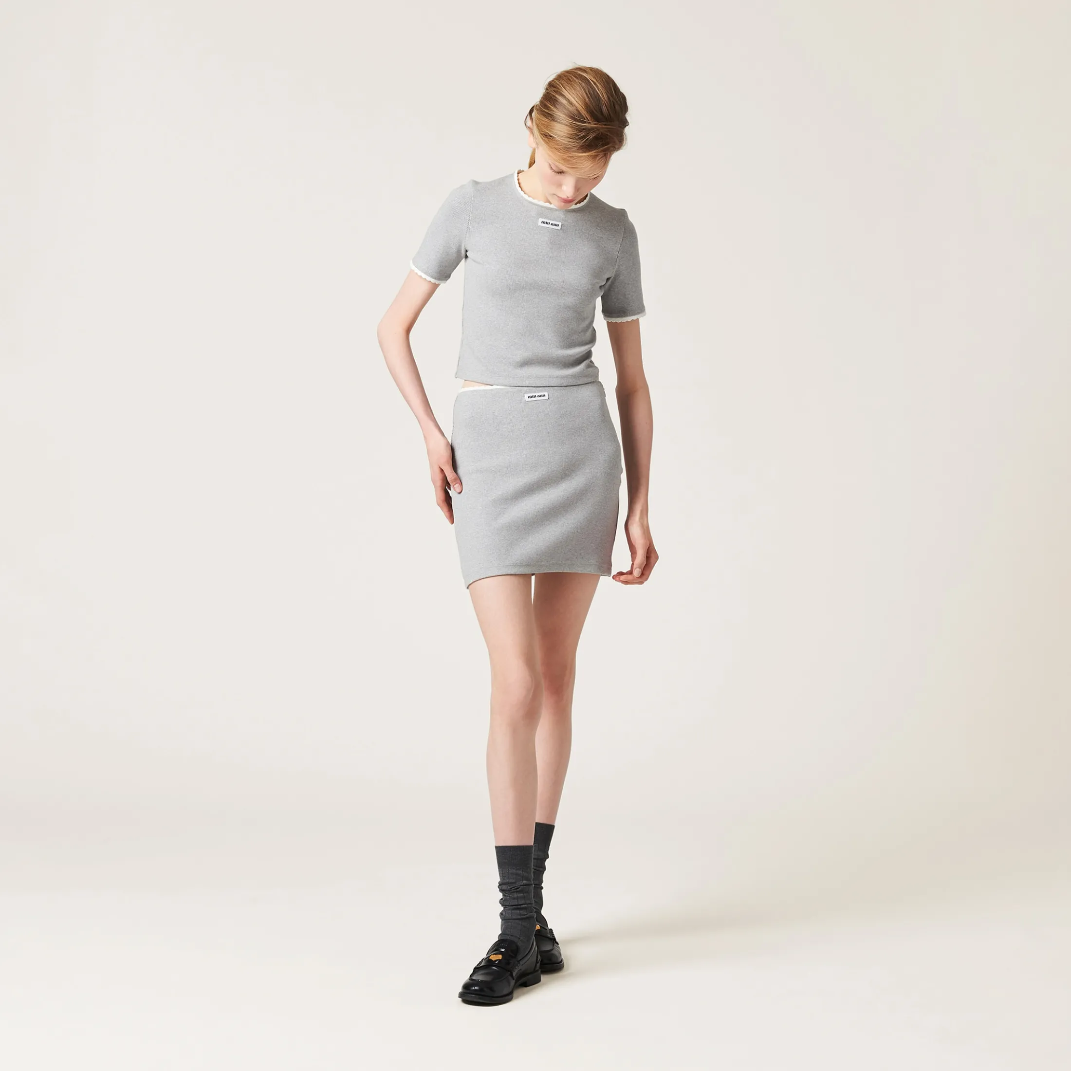 Grey Cotton Sweater | Miu Miu