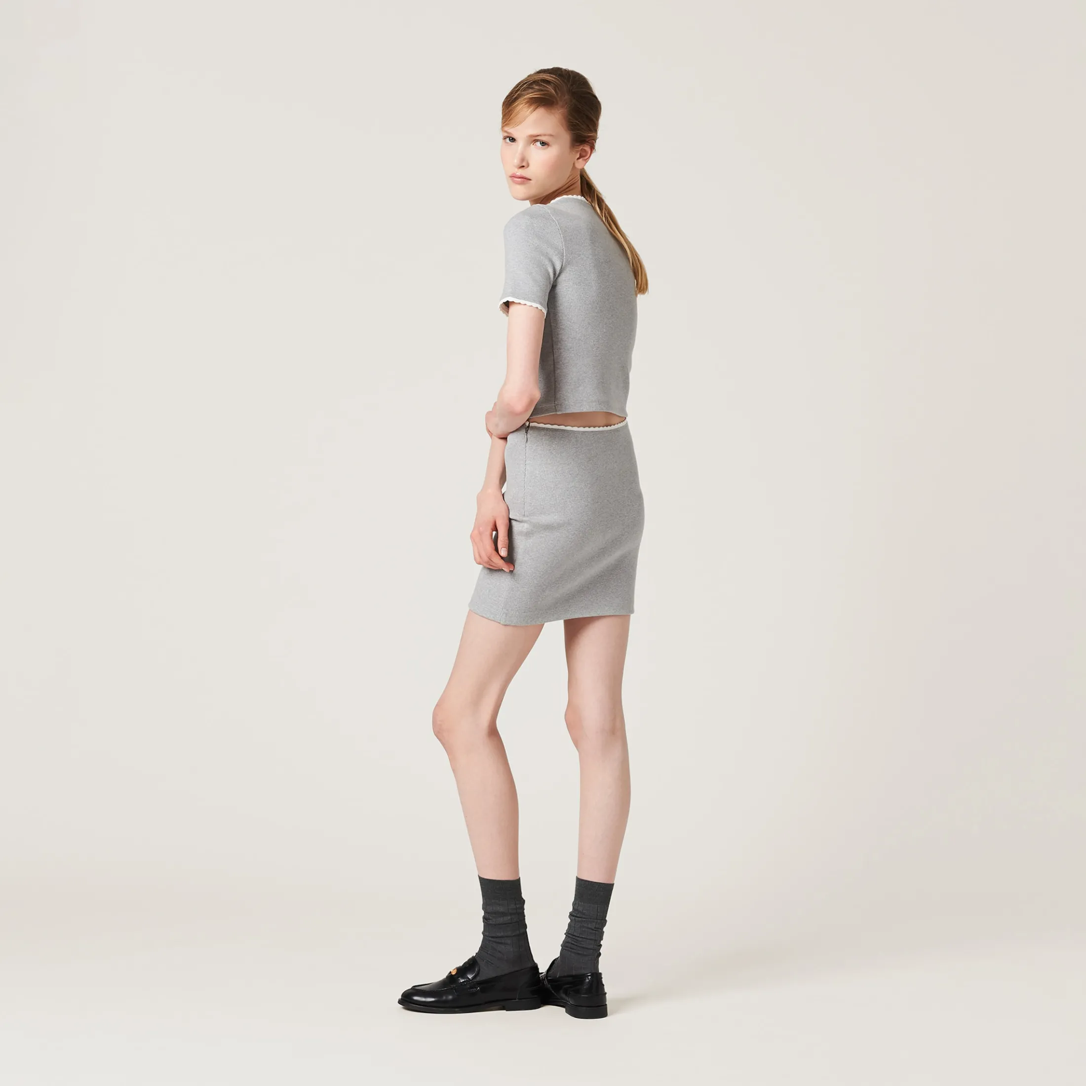 Grey Cotton Sweater | Miu Miu