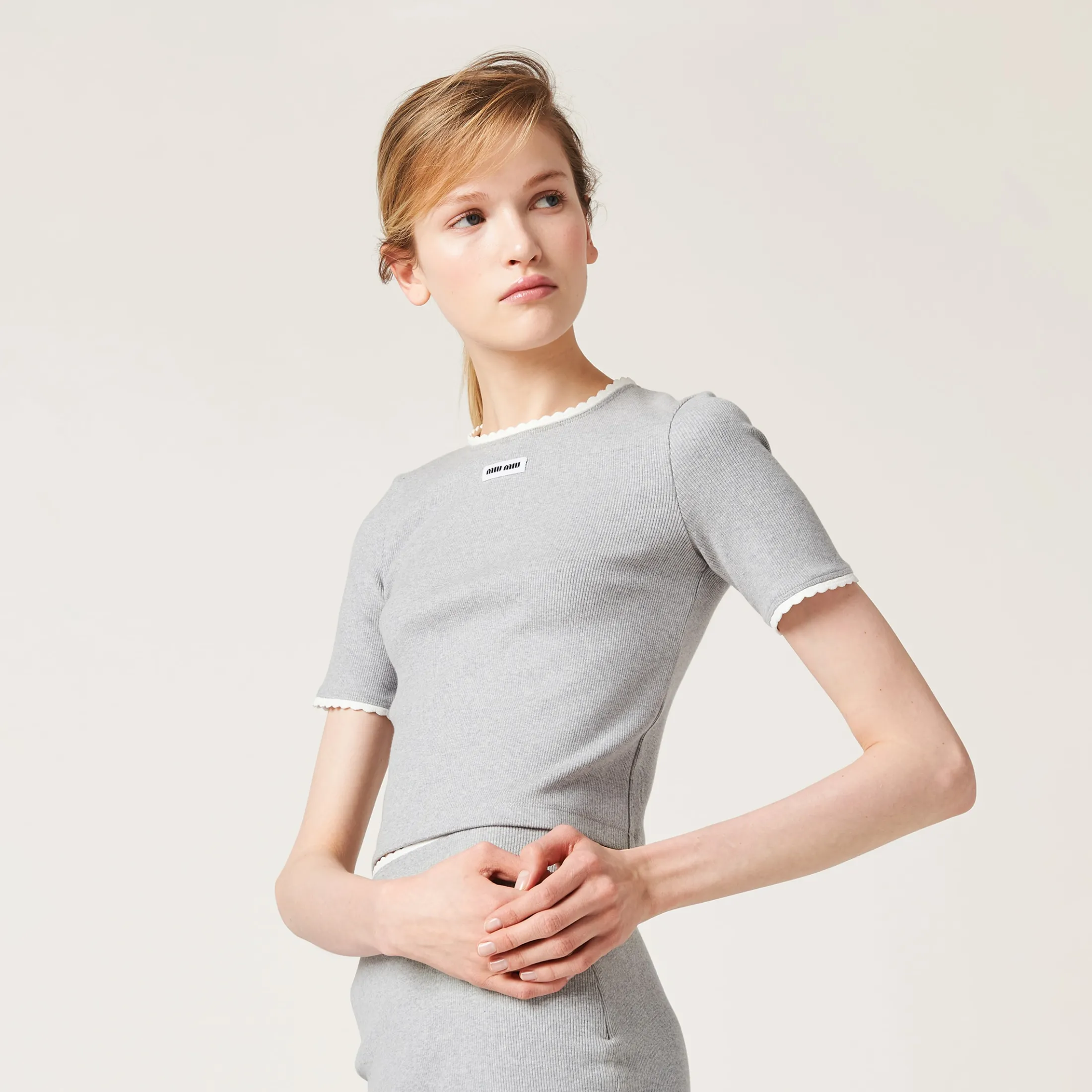 Grey Cotton Sweater | Miu Miu