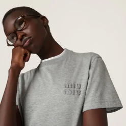 Grey Cotton T-shirt | Miu Miu