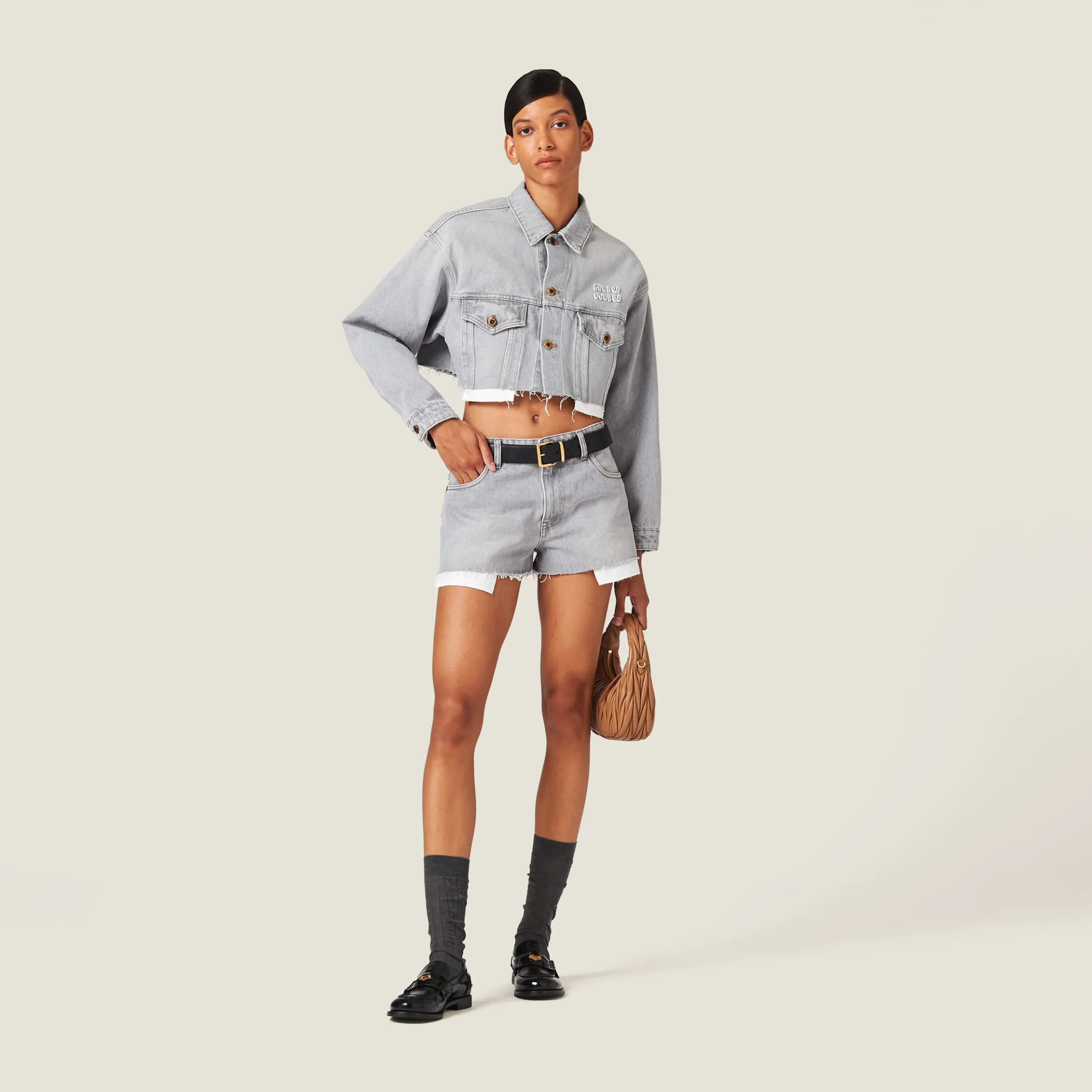 Grey Denim Blouson Jacket | Miu Miu
