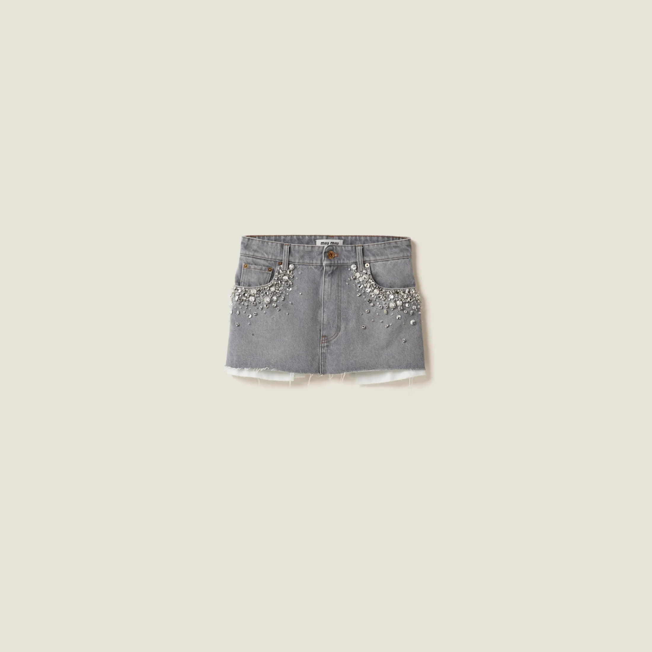 Grey Denim Miniskirt | Miu Miu