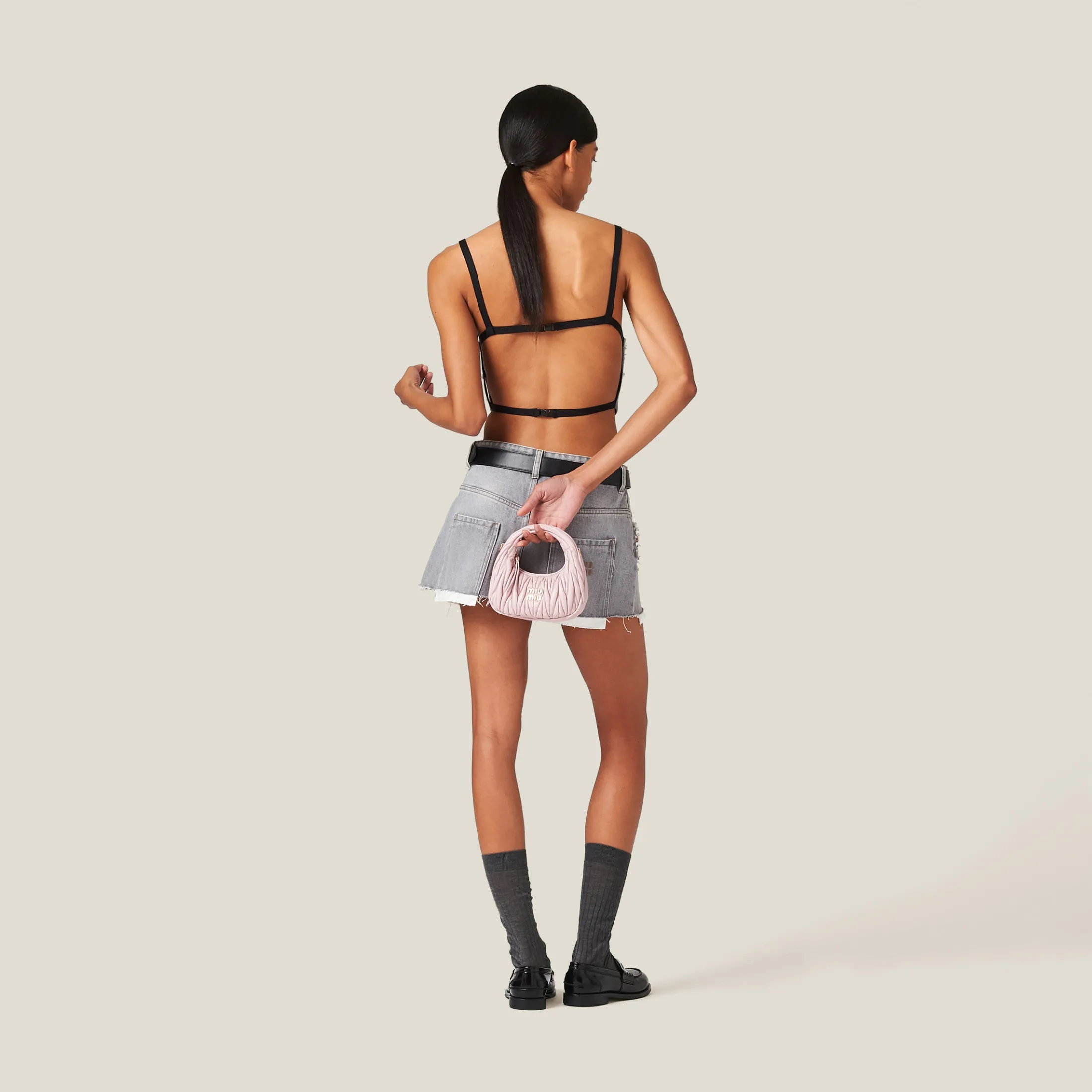 Grey Denim Miniskirt | Miu Miu