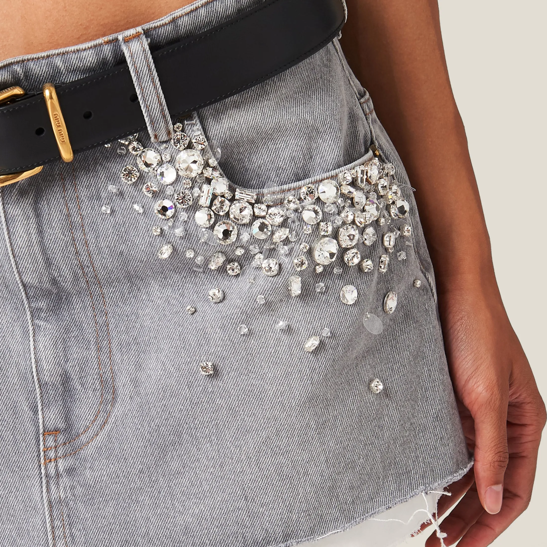 Grey Denim Miniskirt | Miu Miu