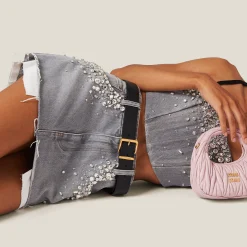 Grey Denim Miniskirt | Miu Miu